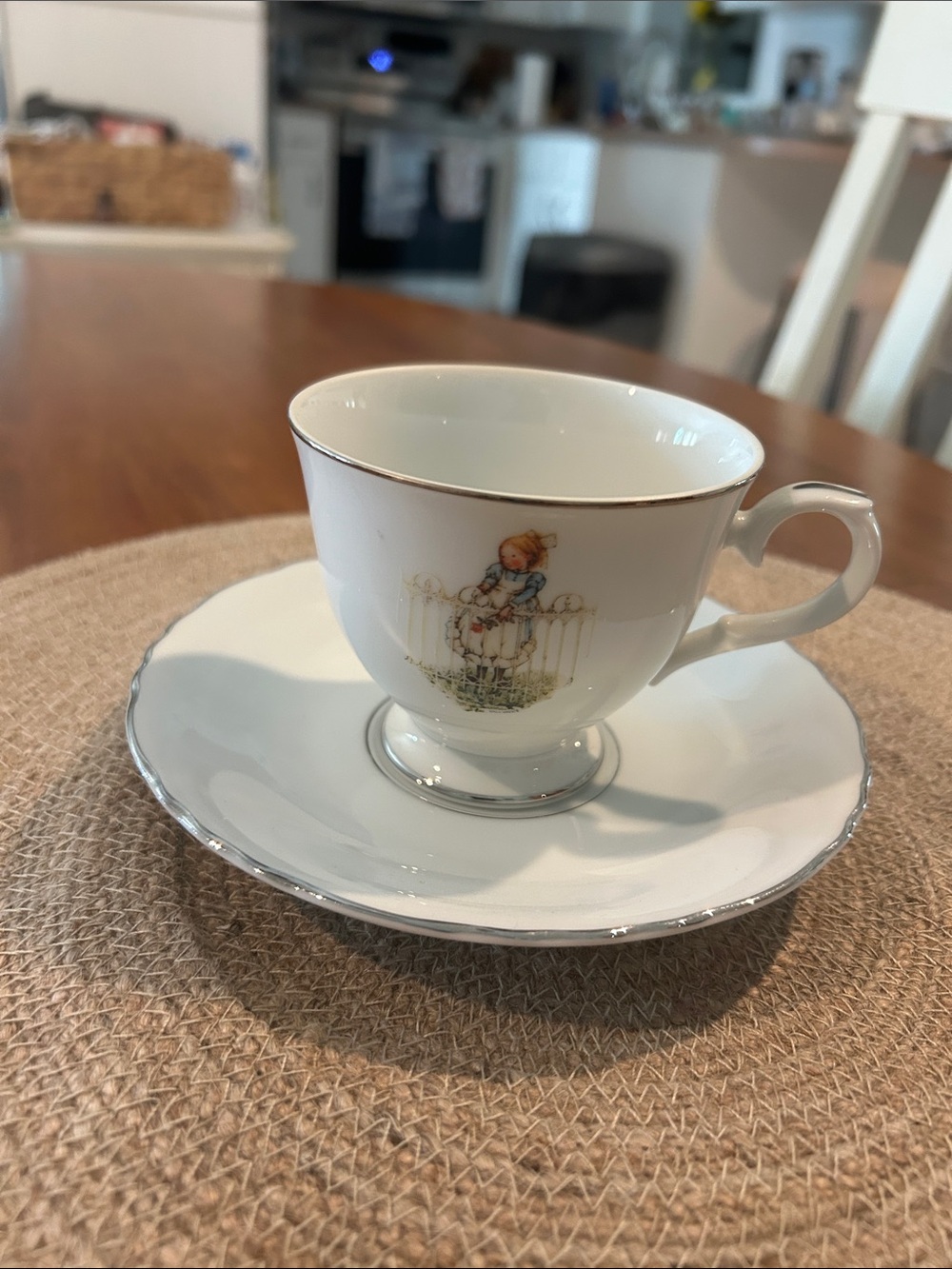 Vintage 1975 Holly Hobbie porcelain footed tea cup and saucer.